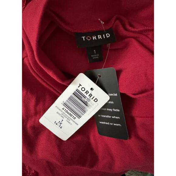 NWT Torrid Red At The Knee Jersey Lace Sleeve Mock Neck Skater Dress Size 1X - Picture 9 of 9